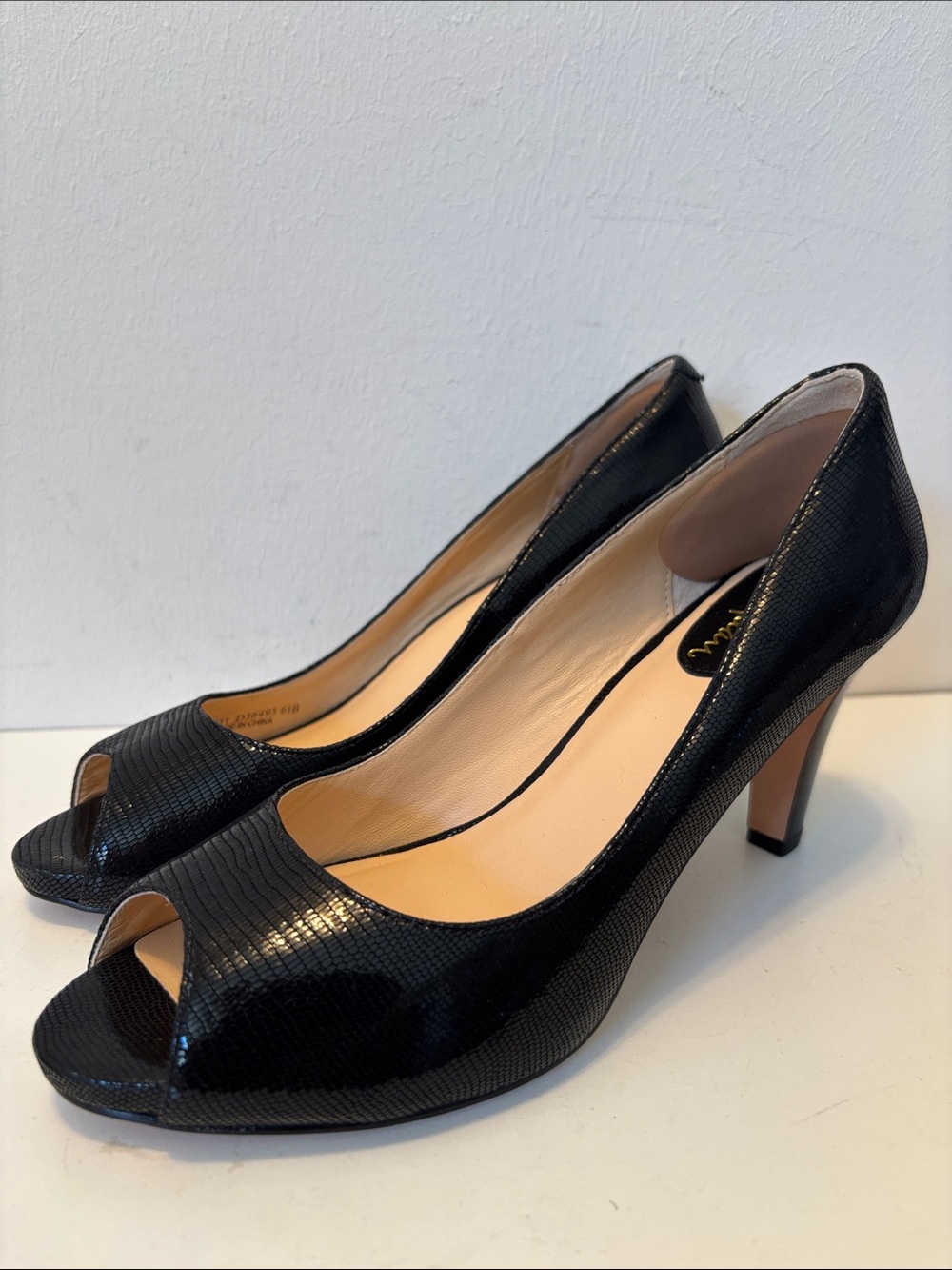 Cole Haan black lizard Peep-Toe 3” Heel Pumps 6.5